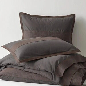 Restoration Hardware STITCHED APPLIQUÉ STRIPE SHAM- NWT- Gray- Standard Size